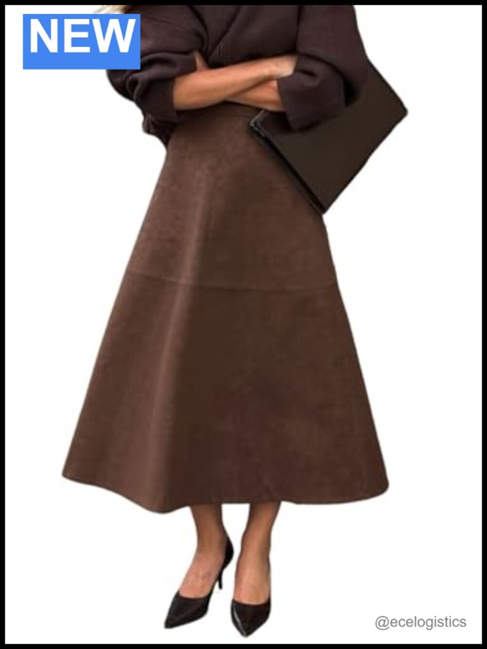 Faux Suede Leather Maxi Skirt High Waist A-Line Vintage Flared Women